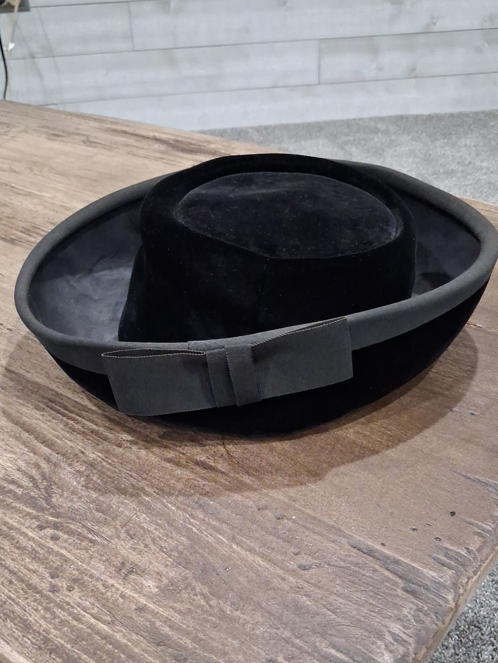 Vintage Marshall Fields & Company Black Velvet Hat With Bow Detail